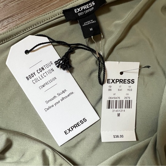 Express Sage Green One Shoulder Ruffle Body Contour Top NWT M - Picture 4 of 4